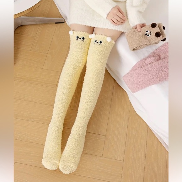 Cartoon Fuzzy High Knee Socks In Yellow - Picture 2 of 6